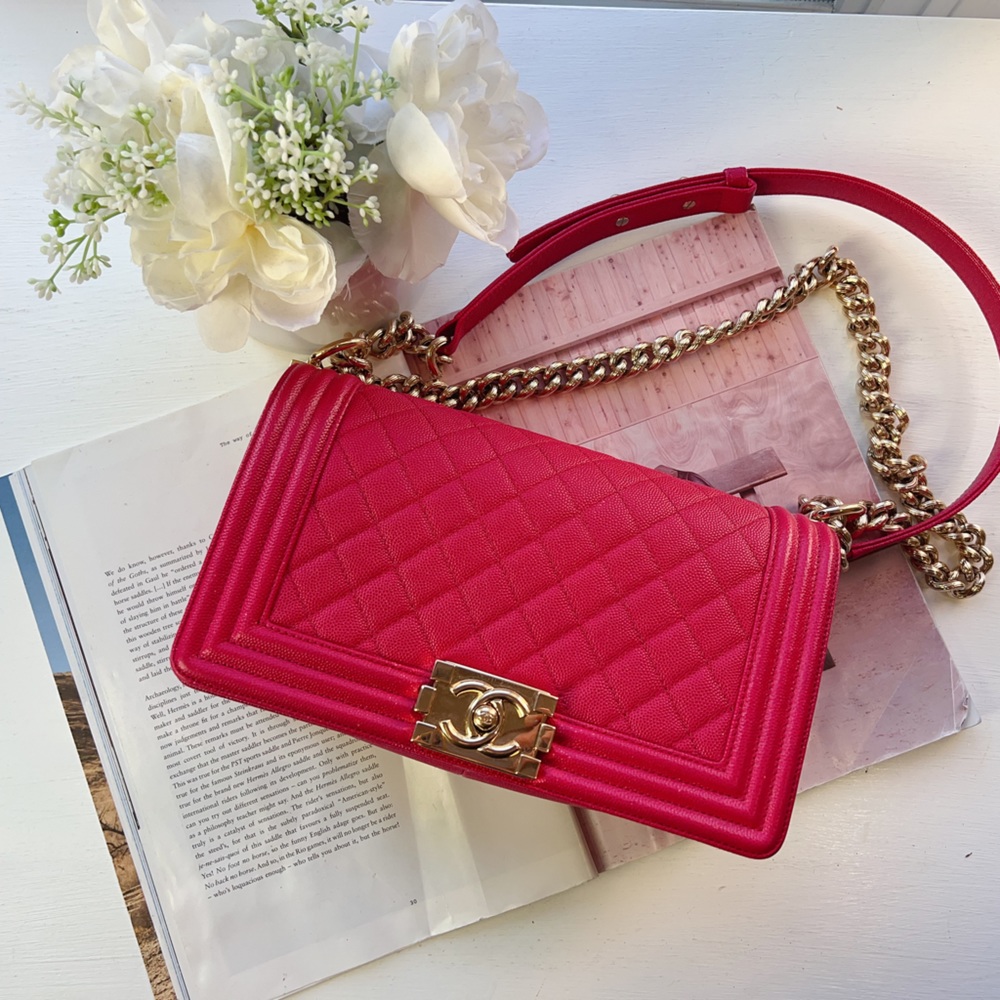 Chanel Medium Caviar Boy Bag Red Pink